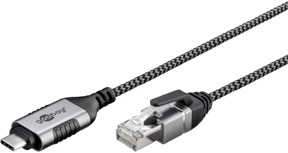 goobay Ethernet adapter cable USB-C 3.2 Gen2 > RJ-45, Slim (black/gray, 5 meters)