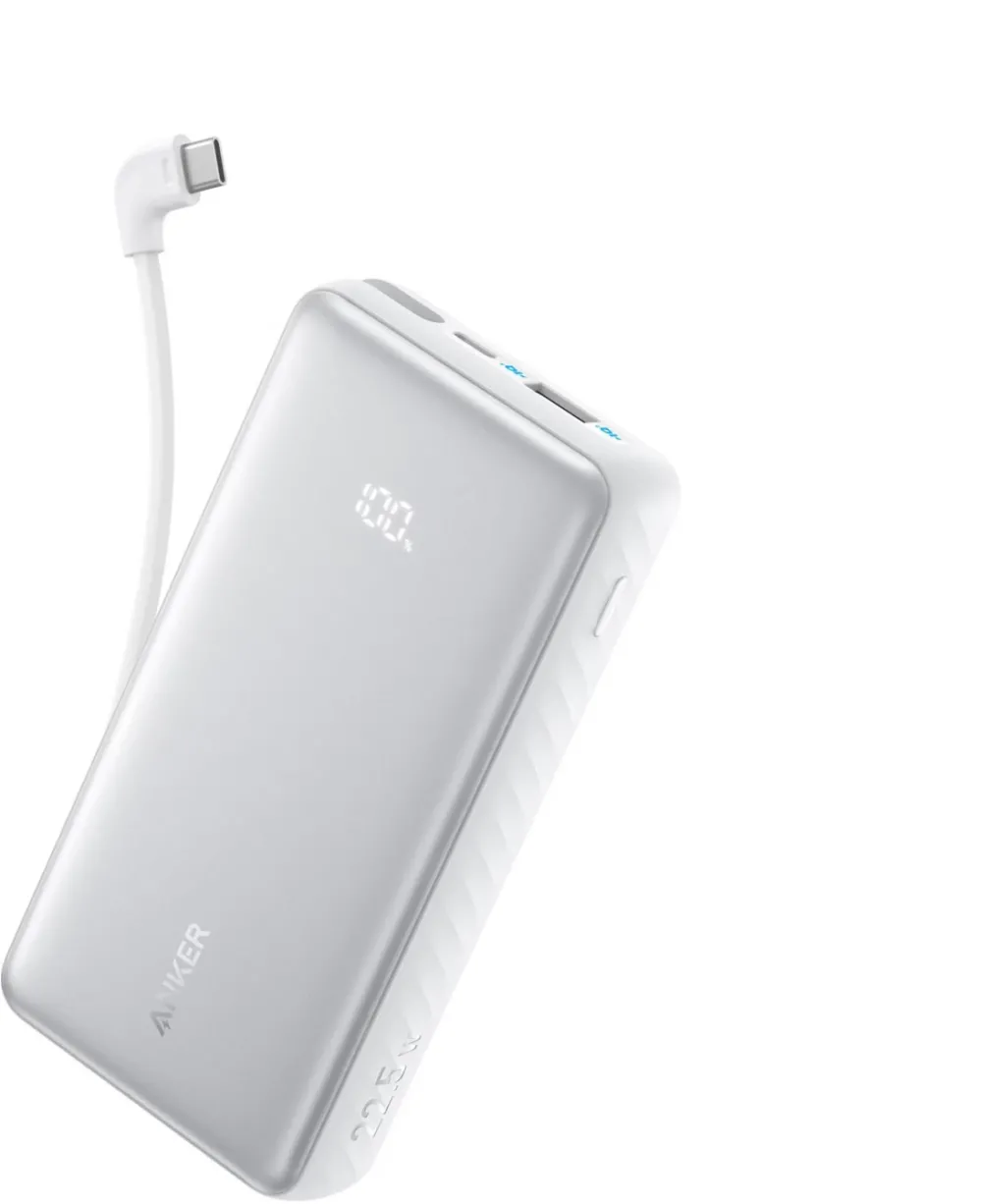 Baterie externa Anker Zolo 10.000 mAh 22.5W cablu USB-C inclus USB-C USB-A Alb
