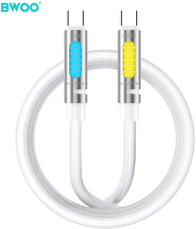 BWOO 240W Super Fast Charging Data Cable With RGB Light White X325C-C