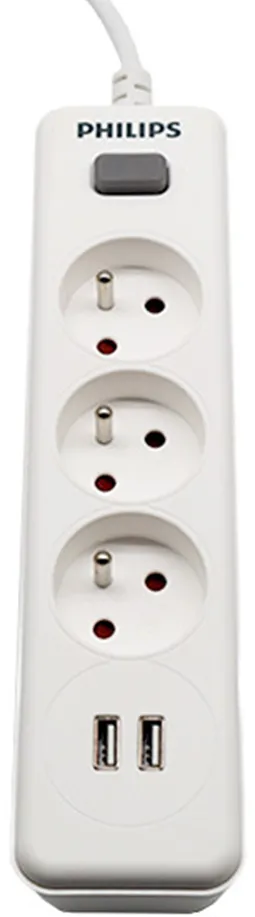 Power strip PHILIPS etension cord 3 sockets + 2 USB 2m 10A white