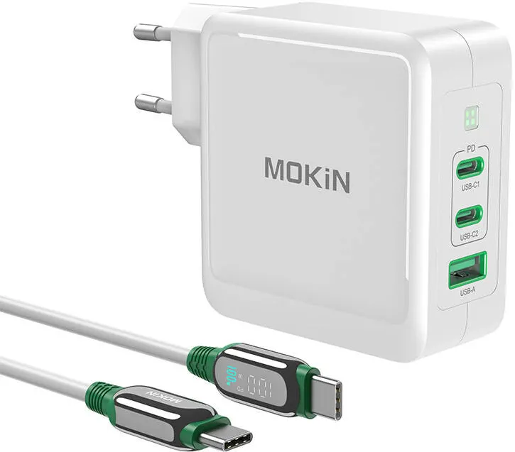 Încărcător MOKiN PD140W 2C1A GaN 2xUSB-C 1xUSB-A (negru)