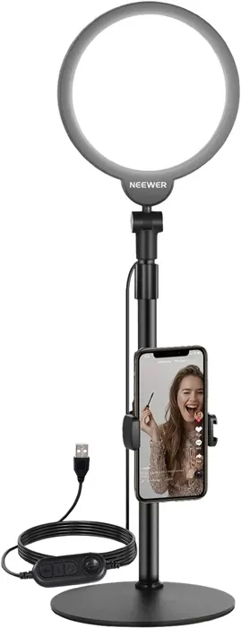 Set de selfie cu LED rotund pentru telefon Neewer R06, 18 cm