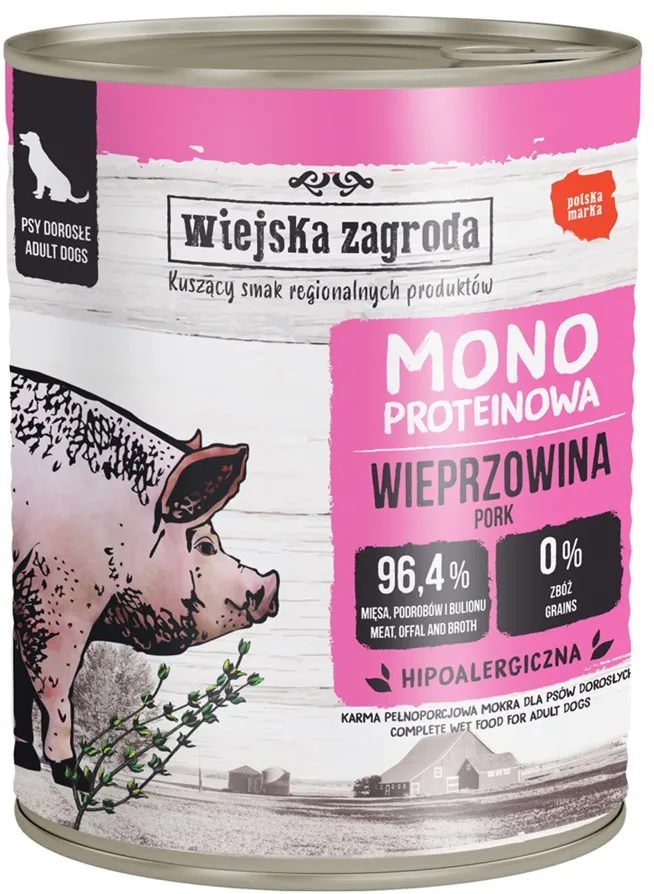 WIEJSKA ZAGRODA Mono Pork - wet dog food - 800g