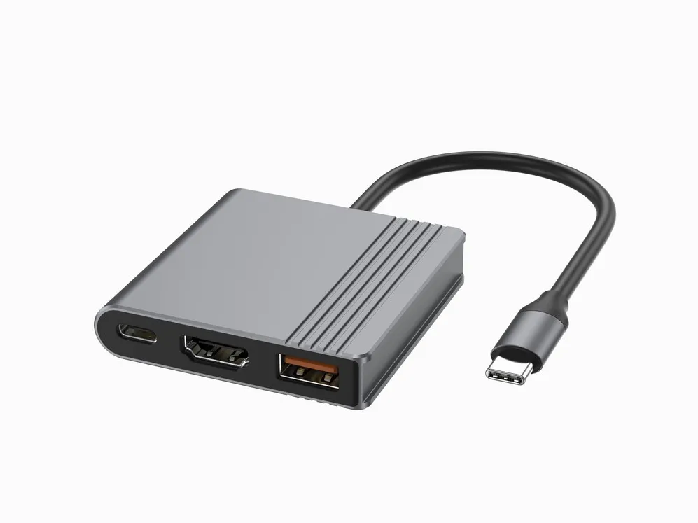 Gembird A-CM-COMBO3-05 USB Type-C 3-in-1 multi-port adapter (USB port + HDMI + USB-C video), space grey