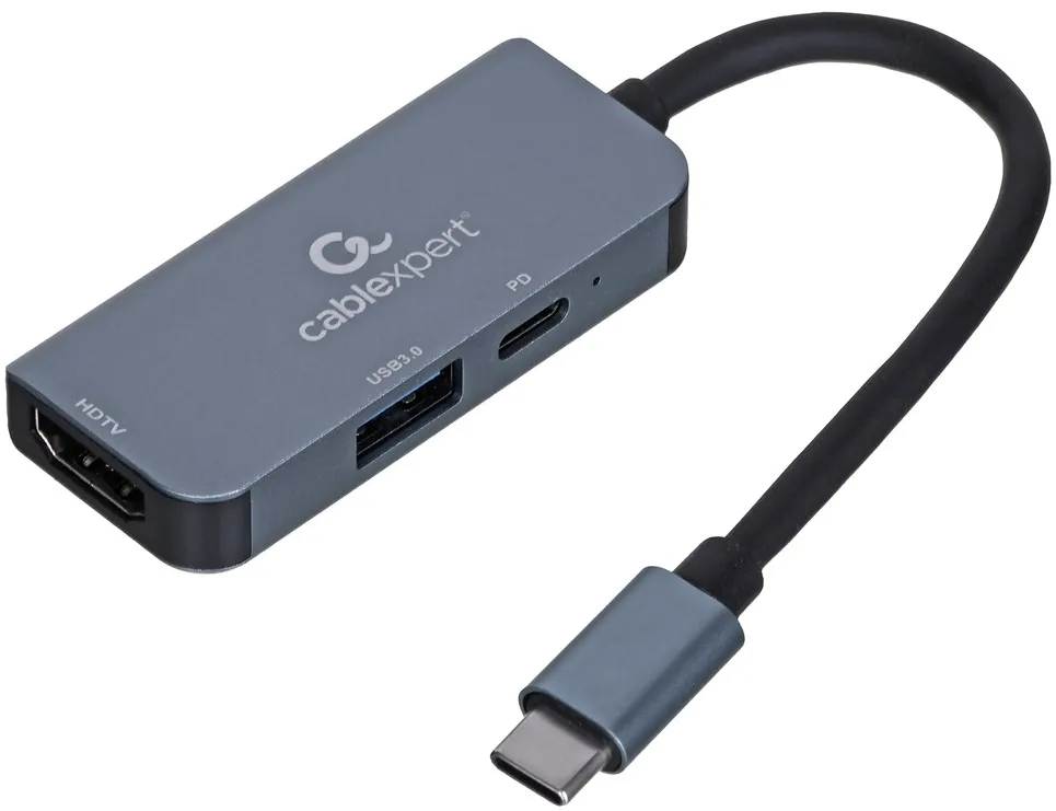 Adaptor Gembird A-CM-COMBO3-02 USB Type-C 3-in-1 multi-port (USB port + HDMI + PD), silver