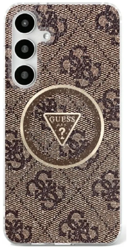 Guess HC Magnetic IML Metal Glitter 4G Circle Triangle case for Samsung Galaxy S25 brown