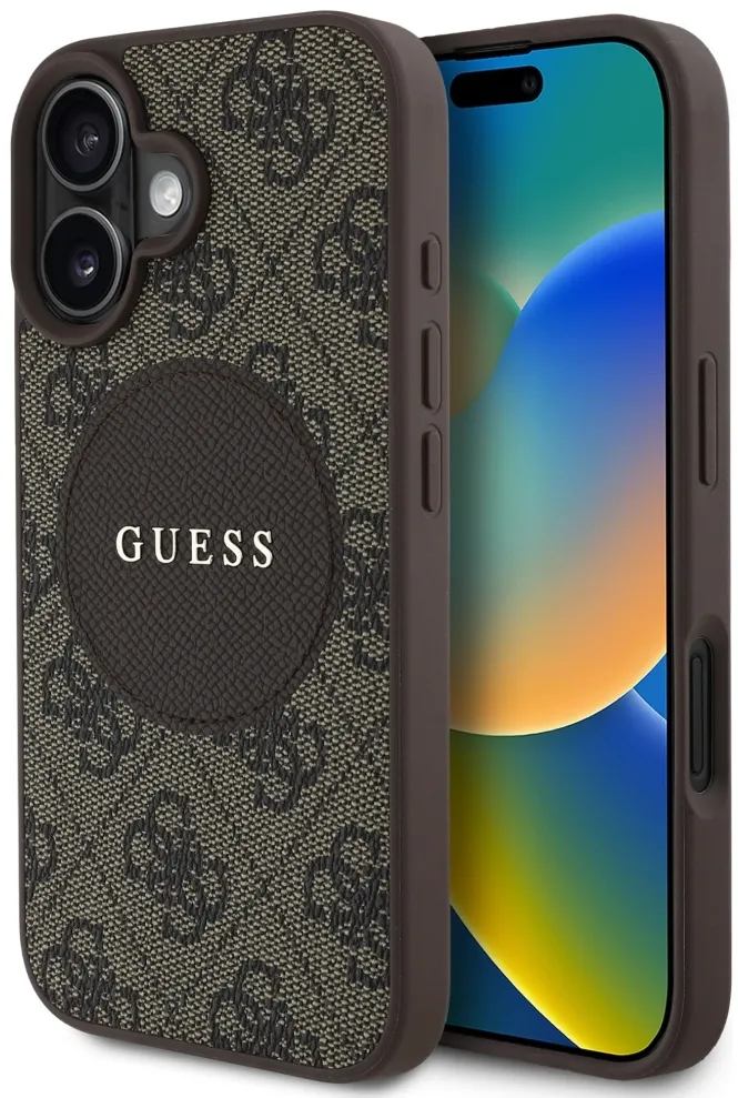Guess HC MagSafe PU 4G Circle with Classic Logo case for iPhone 16 Brown