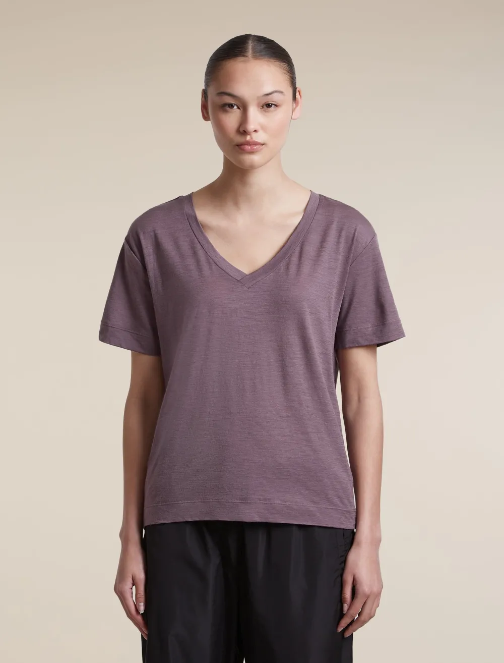 Icebreaker - tricou - 150 Tech Lite SS Relax V Neck Tee W - Grey Plum - L