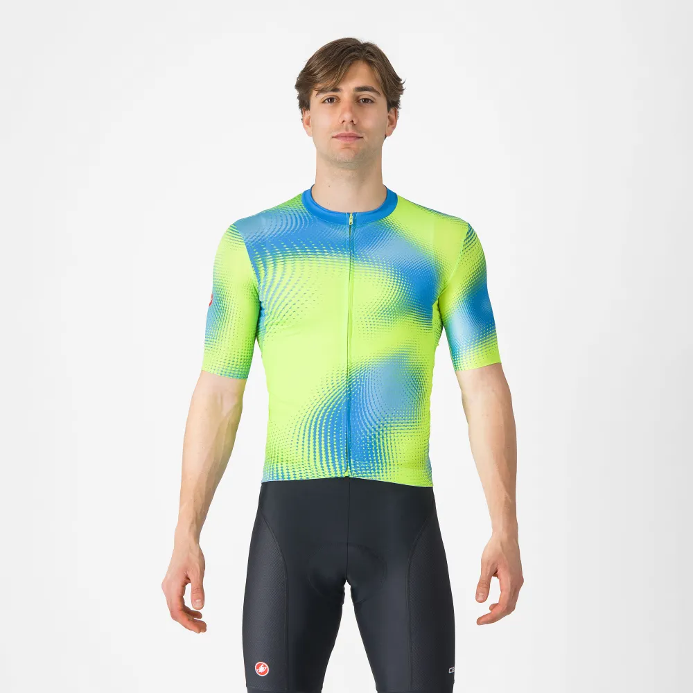 Castelli - tricou ciclism maneca scurta regular fit - Vortice Jersey - albastru | verde lime - M