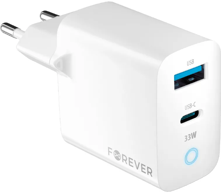 Forever TC-06-33AC GaN PD QC charger 1x USB-C 1x USB 33W white