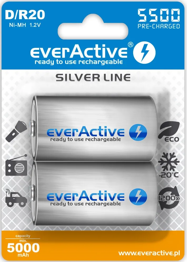 everActive Rechargeable batteries  R20/D Ni-MH 5500 mAh ready to use