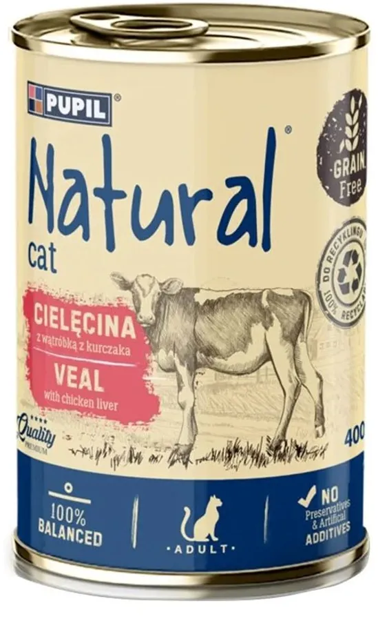 NATURAL Veal with chicken liver - wet cat food - 400g