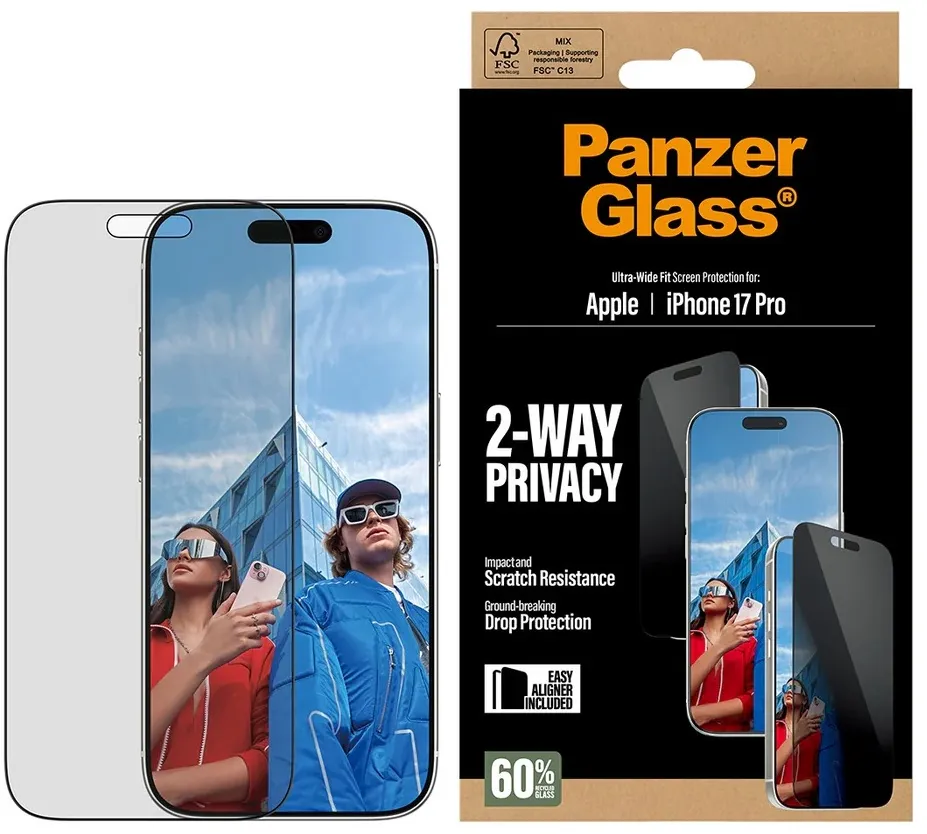 PanzerGlass 2-Way Privacy Screen Protector iPhone 2025 6.3" Pro | Ultra- Wide Fit w. EasyAligner