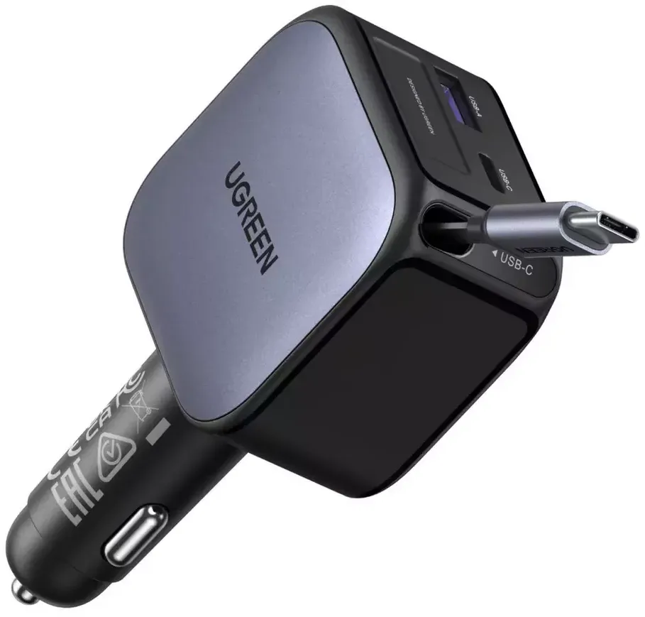 Incarcator auto Ugreen 90W 1xUSB-C 1xUSB-A cu cablu USB-C incorporat Negru