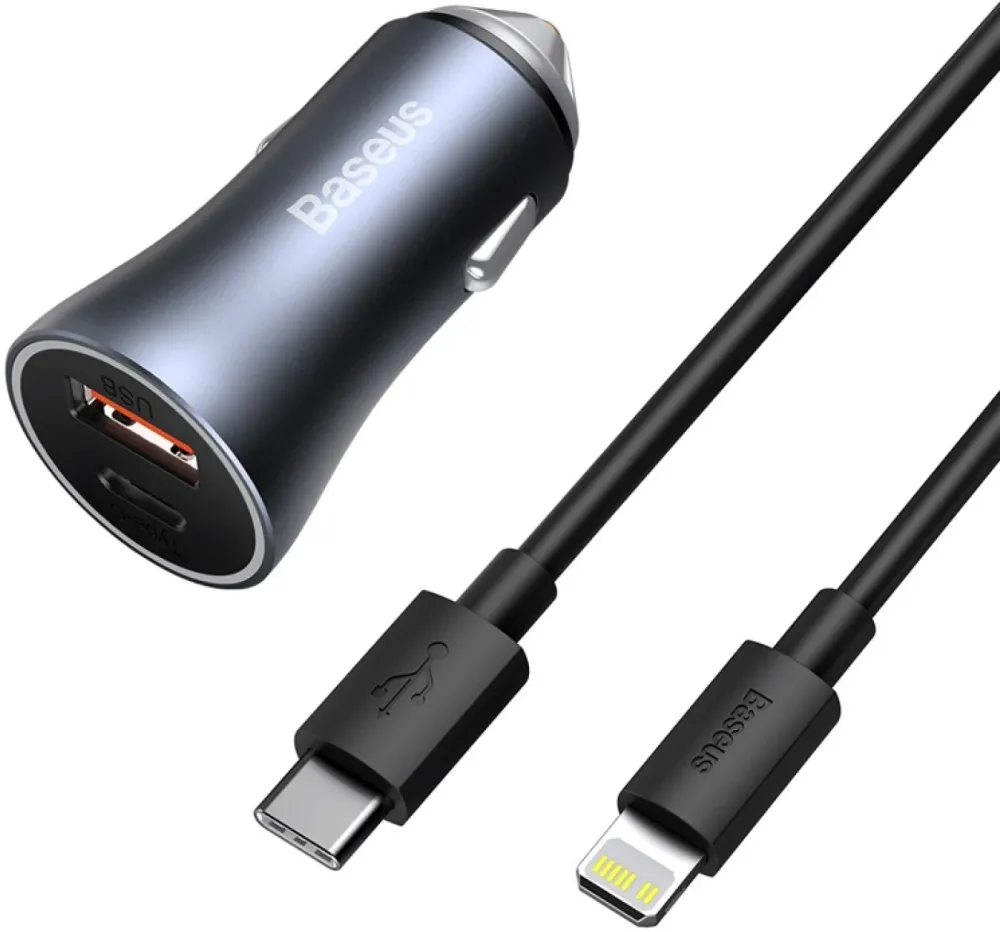 Incarcator auto Baseus Golden Contactor Pro 40W USB-C USB-A cu cablu USB-C la Lightning Negru