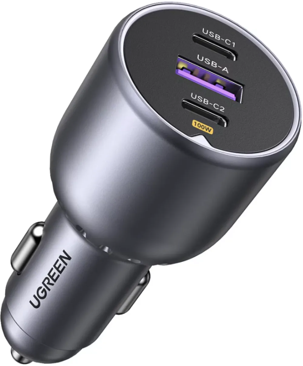 Incarcator auto Ugreen 130W 2x USB-C 1x USB PD3.0 QX4.0 cu indicator LED Gri