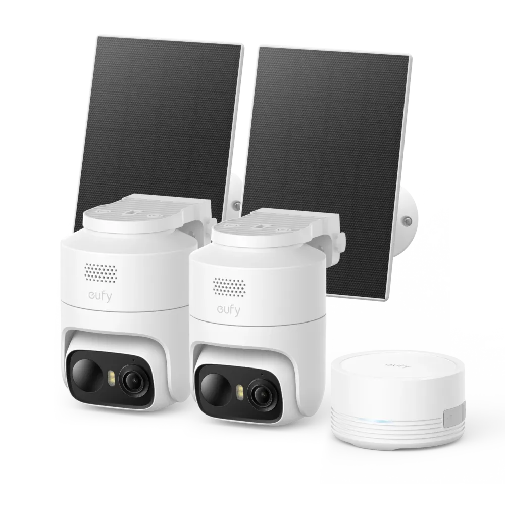 Kit supraveghere video eufy C37 HomeBase Mini + 2 camere 2K Smart CCTV Pan & Tilt cu panou solar inclus