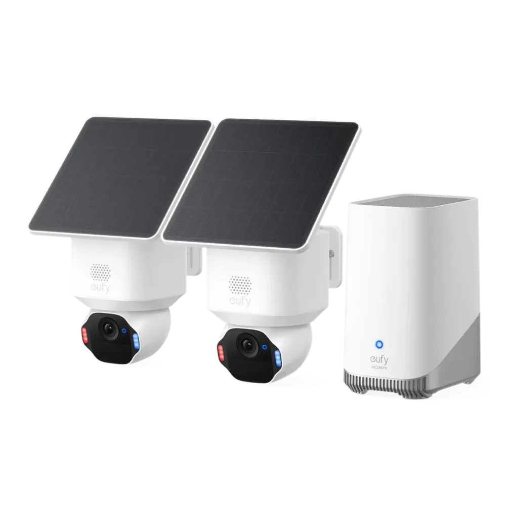 Kit supraveghere video eufy Security SoloCam E42 Rezolutie 4K AI Vizualizare 360° Tehnologie SolarPlus™ 2.0 cu HomeBase S380 si 2 camere video