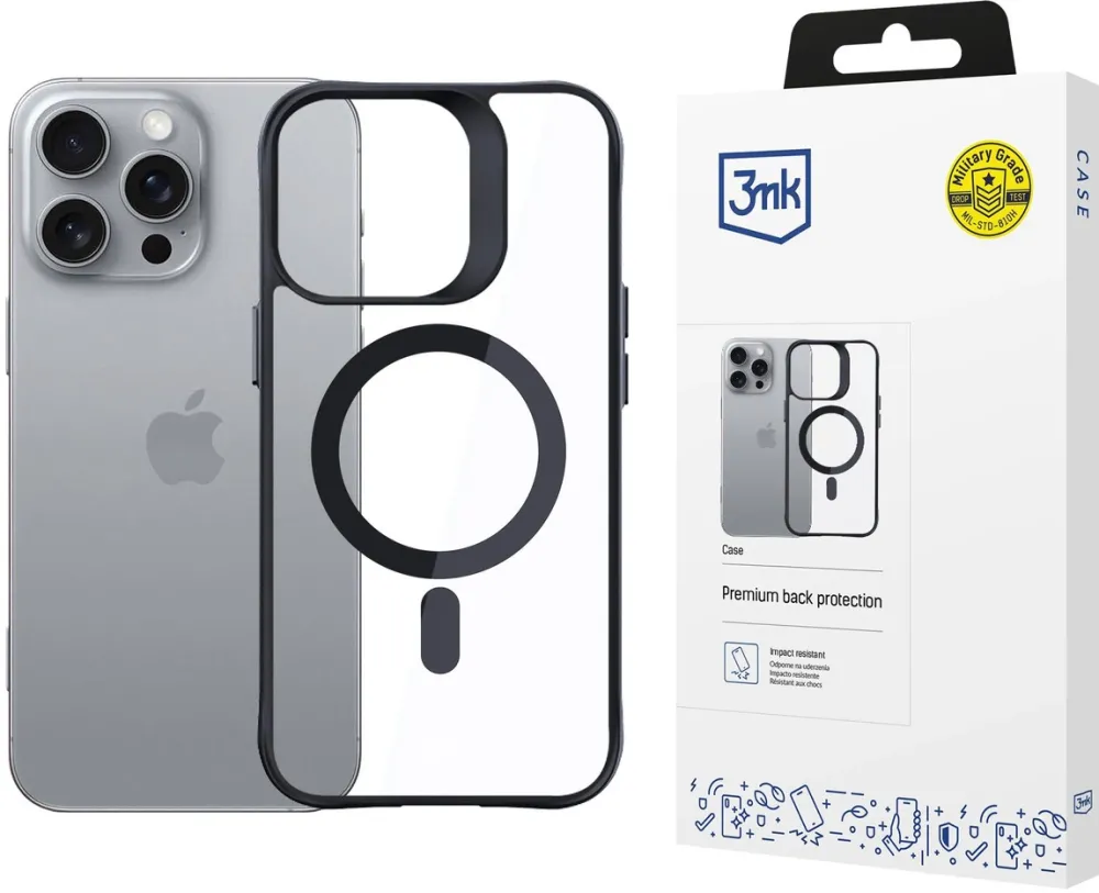 3mk Satin Armor MagCase with MagSafe iPhone 16 Pro Max - Clear with Black Frame