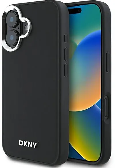 DKNY Plain Silver Logo MagSafe iPhone 16 Case - Black