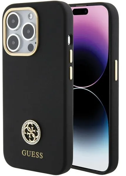 Guess Silicone Logo Strass 4G Case for iPhone 15 Pro - Black
