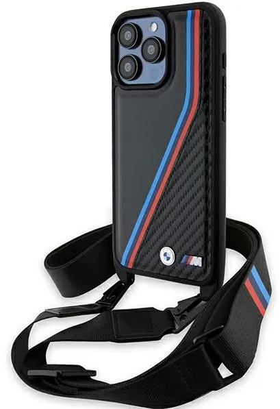 BMW M Edition Carbon Tricolor Lines & Strap case for iPhone 15 Pro - black