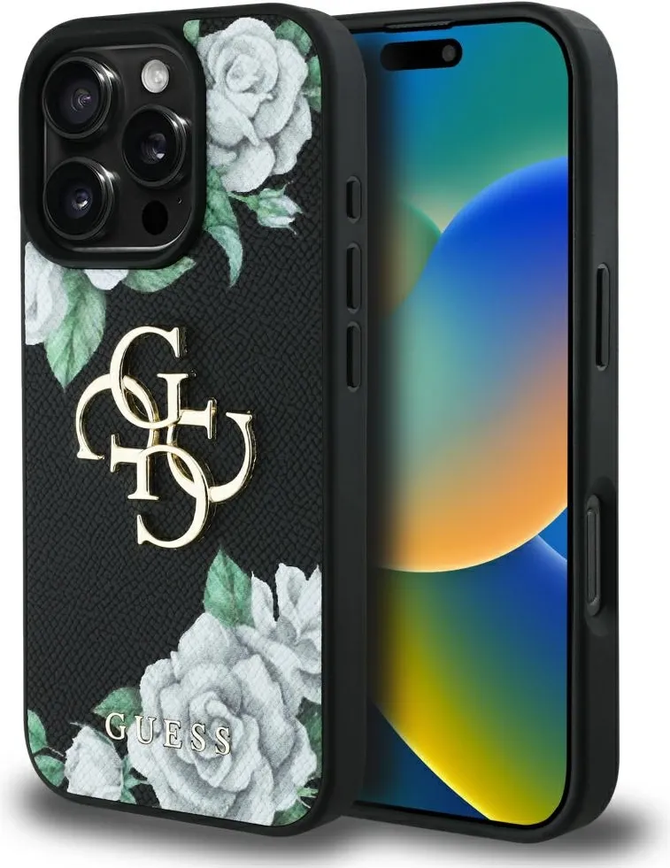 Guess Grained Roses Big 4G logo case for iPhone 16 Pro Max - black