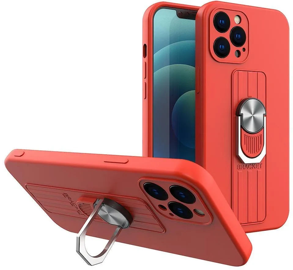 Ring Case silicone case with finger grip and base for Xiaomi Redmi Note 11S / Note 11 red