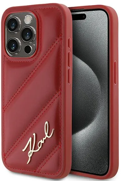 Karl Lagerfeld Diagonal Quilted Script case for iPhone 15 Pro Max - red