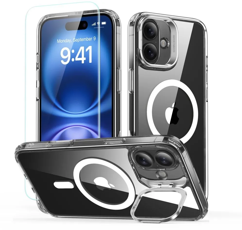 ESR Classic Hybrid Kickstand Halolock MagSafe Case Set + Tempered Glass for iPhone 16 PLUS - Clear