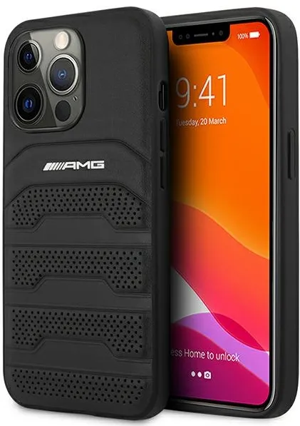 AMG AMHCP14XGSEBK iPhone 14 Pro Max 6,7 "black / black hardcase Leather Debossed Lines