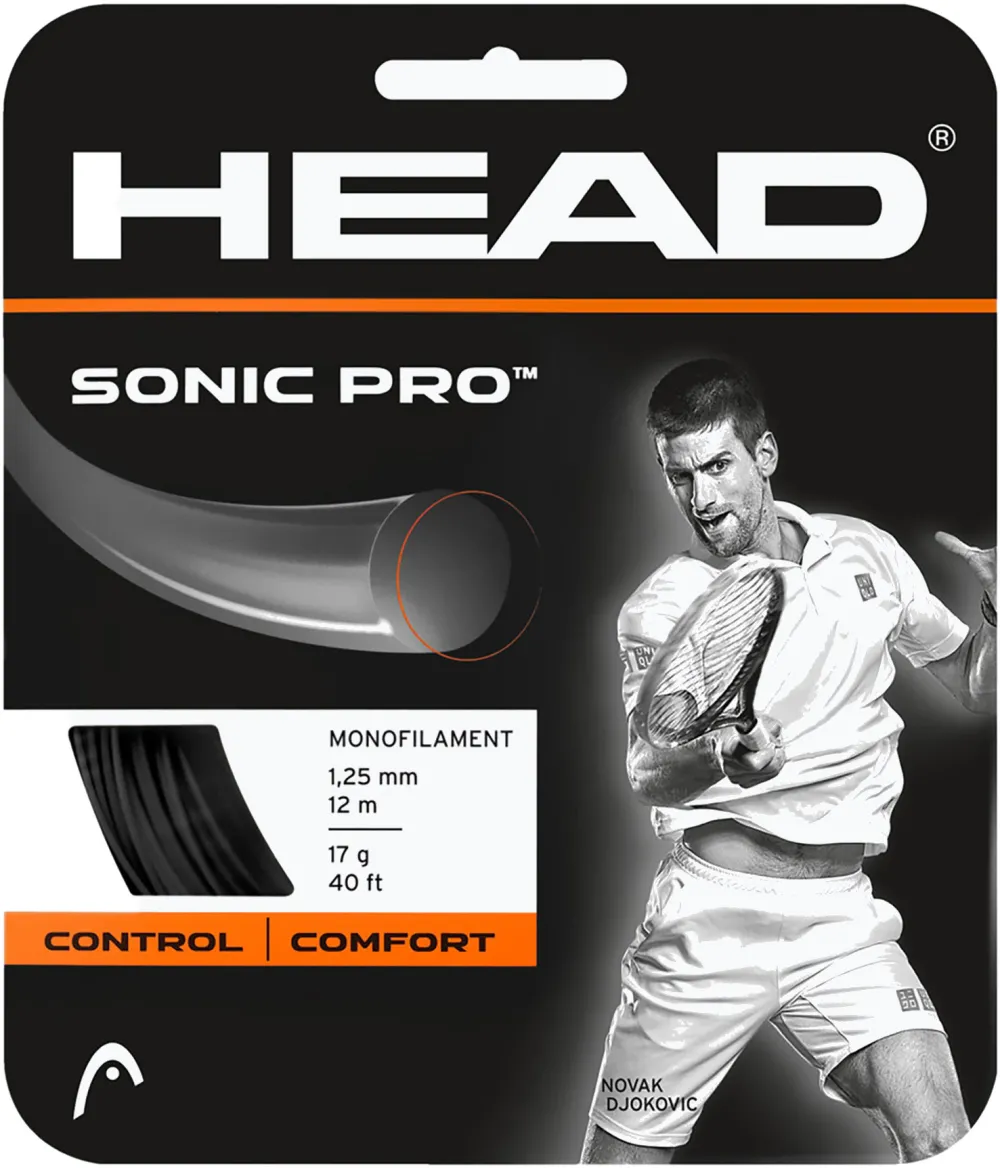 Snur tenis, HEAD, Negru, 1.30mm/12m, Sonic Pro Poliester Control+Comfort+Spin