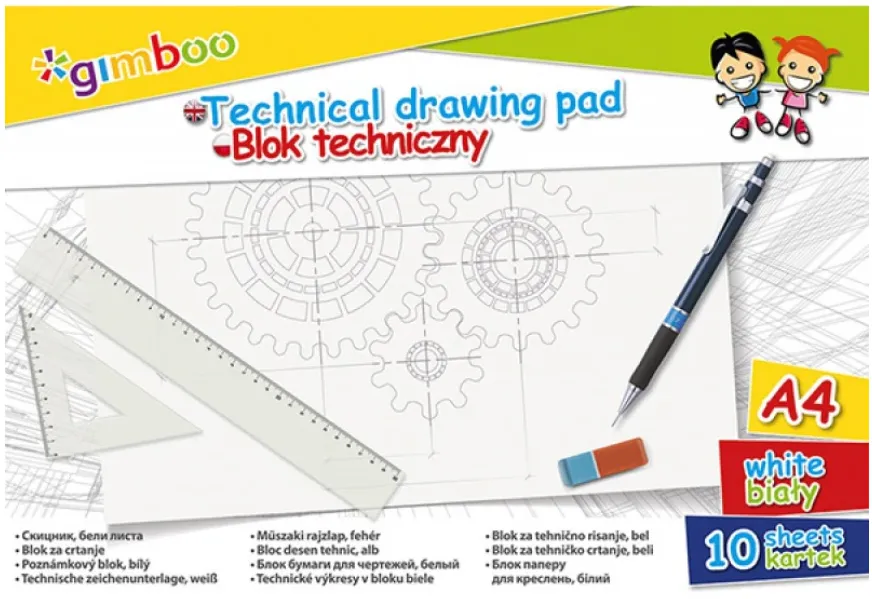 Bloc desen A4, 10 file - 150gsm, coperta carton, GIMBOO - foi albe