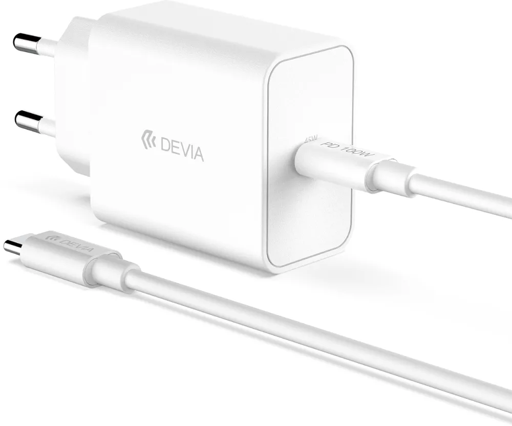Devia wall charger Rocket PD 45W 1x USB-C white + cable USB-C - USB-C