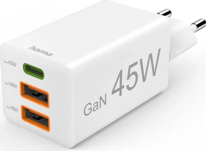 Incarcator rapid Hama GaN 45 W PD 1x USB-C 2x USB-A alb
