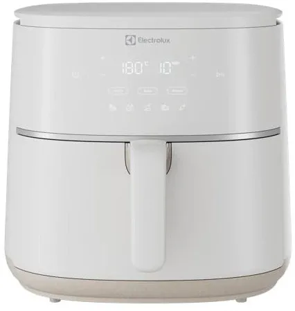 Friteuza cu aer cald Electrolux EAF5SW Nordic Timeless Collection, 1500 W, capacitate 5L, 1,4 kg cartofi prajiti, display digital, 3 moduri gatire, 5 programe automate, timer 99 min, avertizare acustica pentru amestecare ingrediente, alb scoica