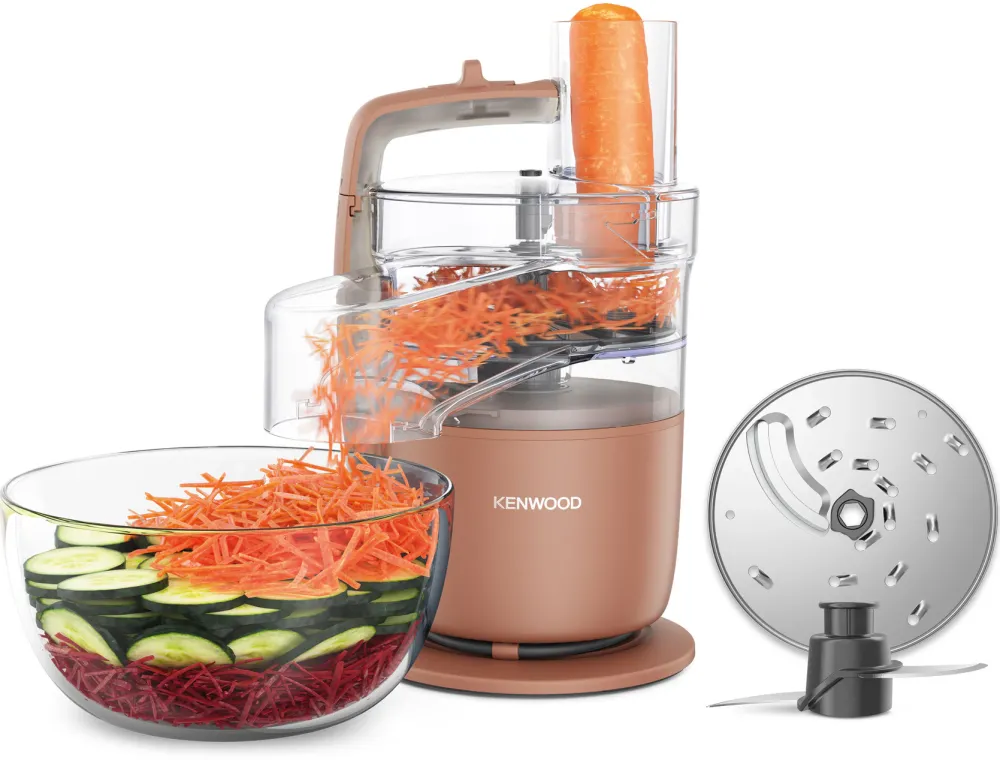 Robot de bucatarie compact KENWOOD MultiPro Go FDP23.140RD, 900W, vas 1.3L, 2 trepte viteza, functie 360 Express Serve pentru feliere/razuire nelimitata, portocaliu