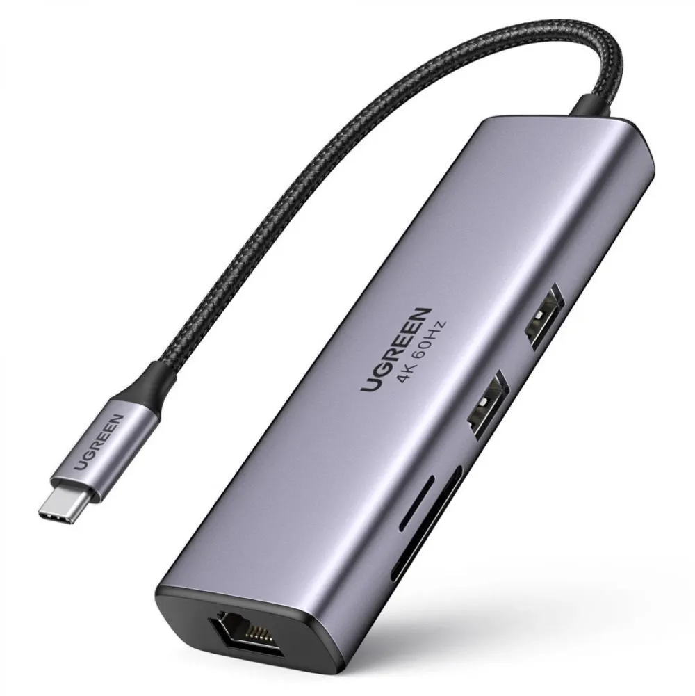 7in1 multi-functional Type C - 2x USB 3.2 Gen 1 / HDMI 4K 60Hz / SD and TF card reader / USB Type C PD 100W / RJ45 1000Mbps (1Gbps)