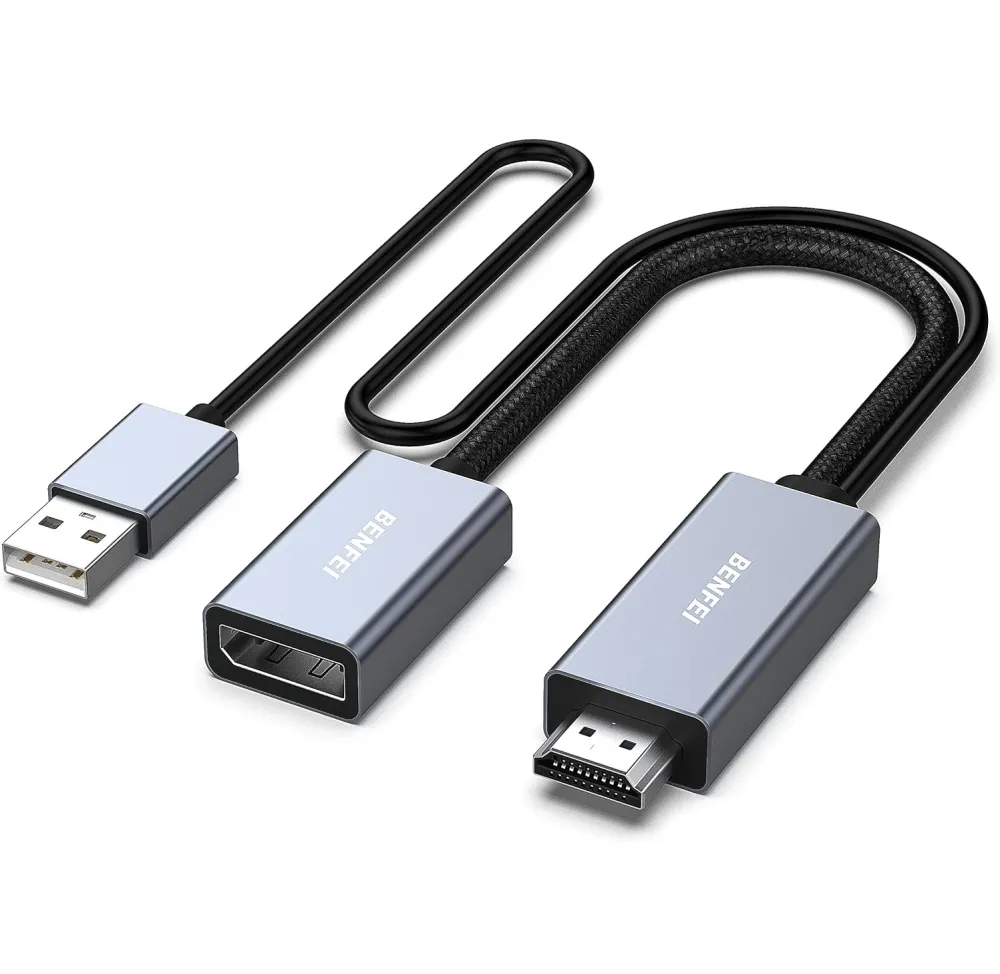 BENFEI adapter HDMI to DisplayPort 4K 60Hz 2K 144Hz 1080P 165Hz unidirectional gray
