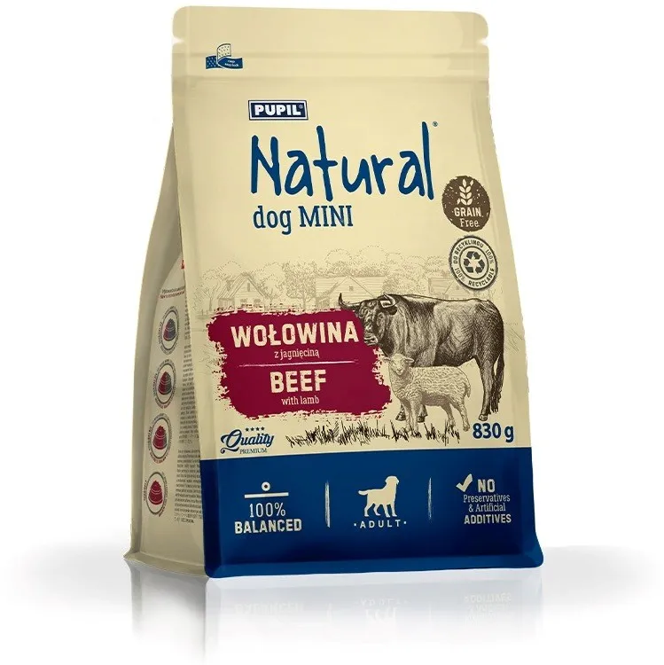 NATURAL Beef with lamb Mini - dry dog food - 830g