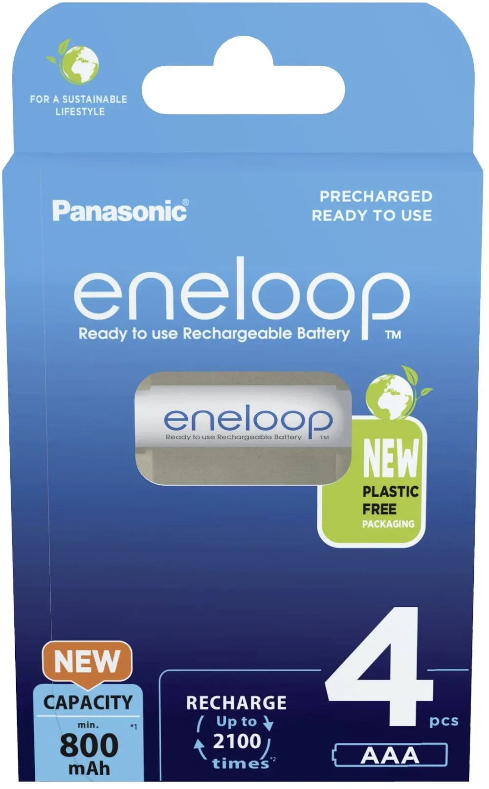 Panasonic rechargeable batteries  ENELOOP BK-4MCDE/4BE, 800 mAh, 2100 (4xAAA)