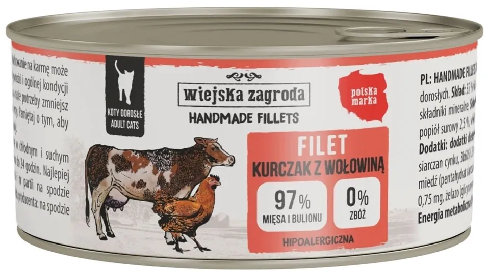 WIEJSKA ZAGRODA Handmade fillets Chicken with beef - wet cat food - 70g