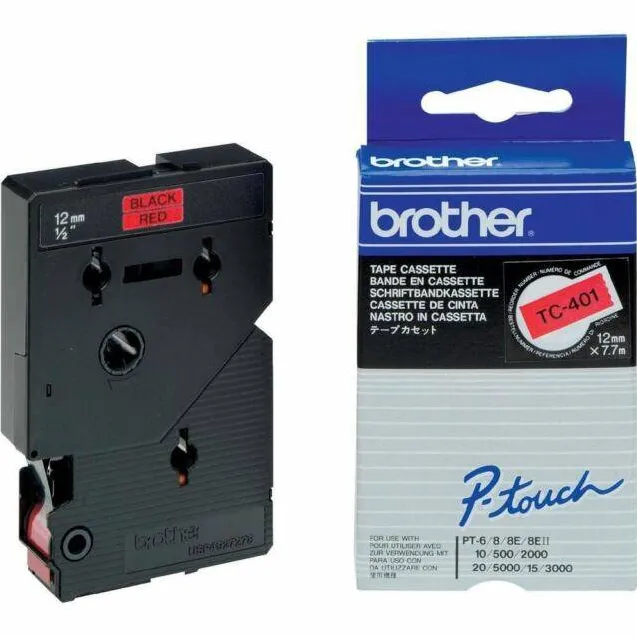 Banda laminata Brother TC-401 12 mm negru pe rosu