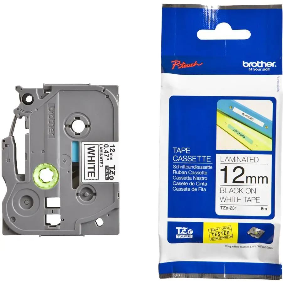 Banda etichete Brother TZE231, 12 mm, negru/alb