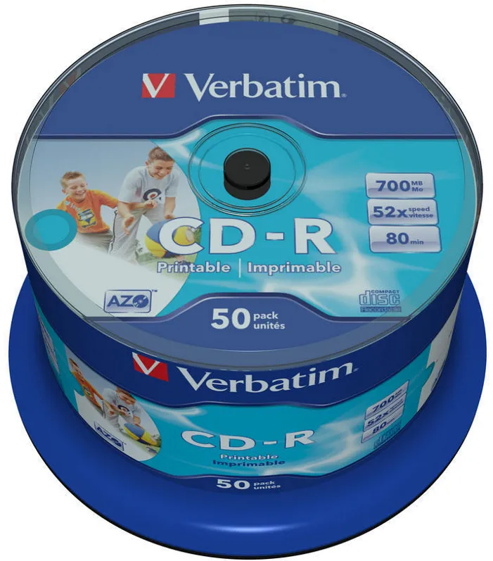 VERBATIM CD-R AZO Wide Inkjet Printable 700MB 52x Pack Spindle 50 buc.
