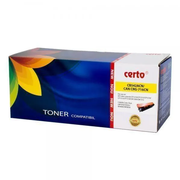Toner imprimanta CERTO Compatibil NEW YELLOW CB542A/CRG-716Y 1,4K HP LASERJET CP1215