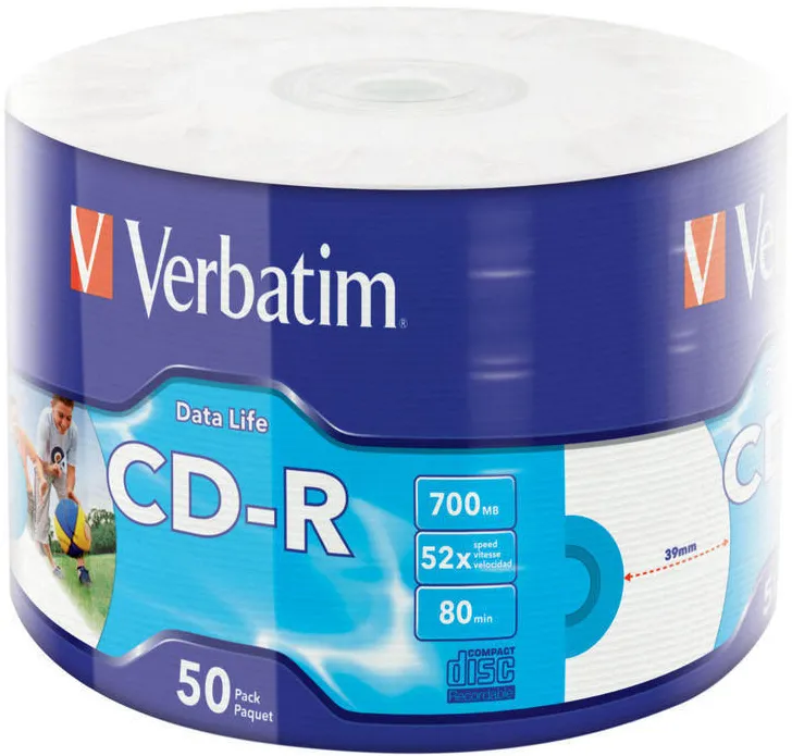 VERBATIM CD-R 52X inkjet print 700MB 50 pack wrap extra protection