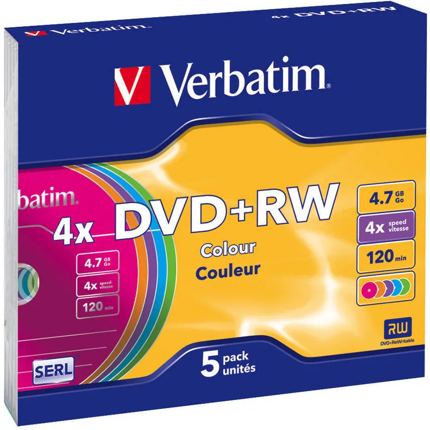 VERBATIM DVD+RW 4X color slim case 5PK