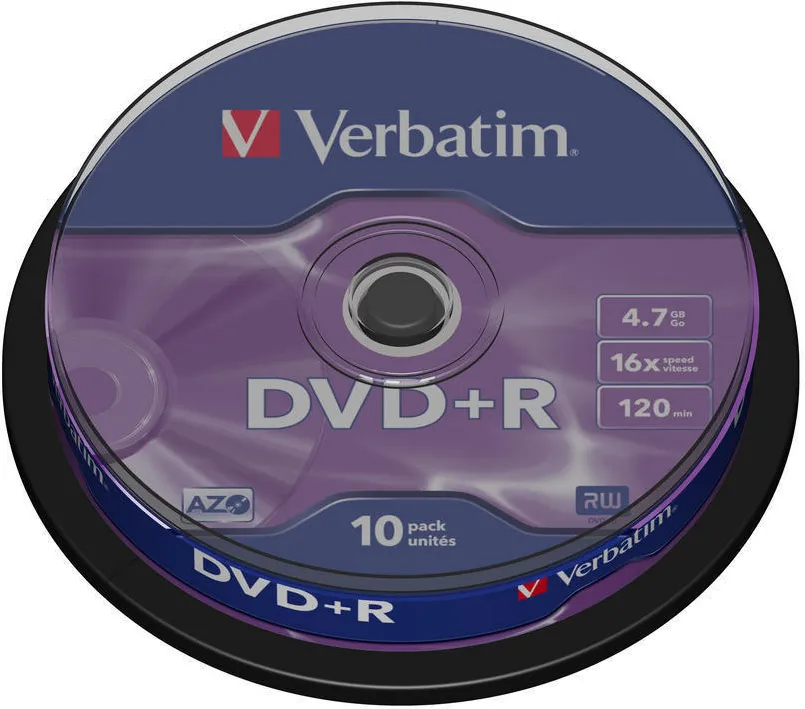 VERBATIM DVD+R 16X 10PK Spind matt Silv