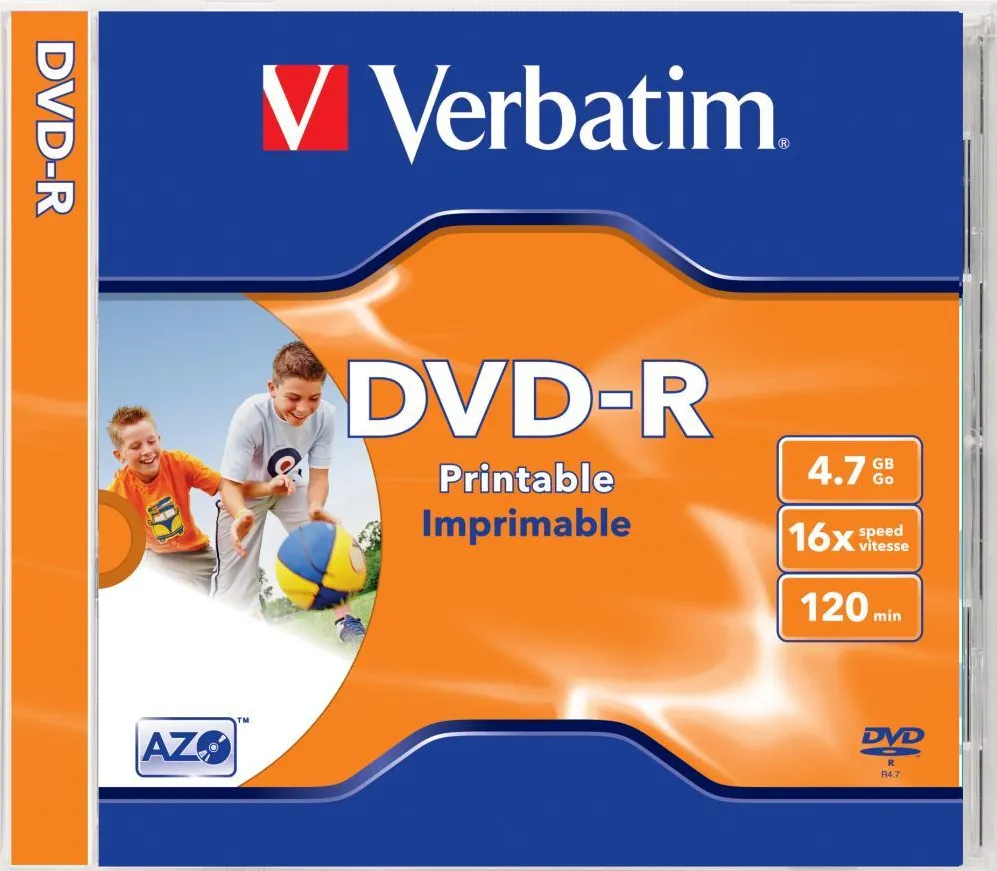VERBATIM DVD-R AZO 16X 4.7GB WIDE PRINTABLE SURFACE Jewel Case